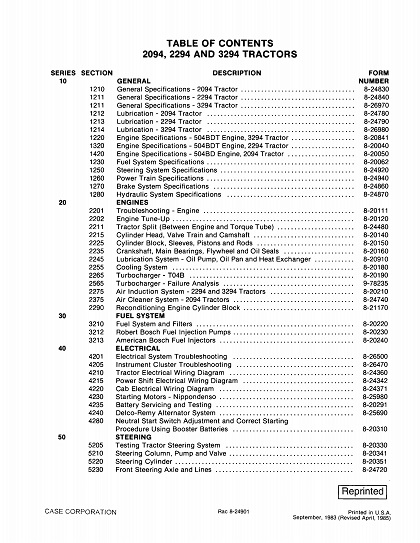 2294 Case 2094, 2294, 3294 Tractor Service Repair Manual