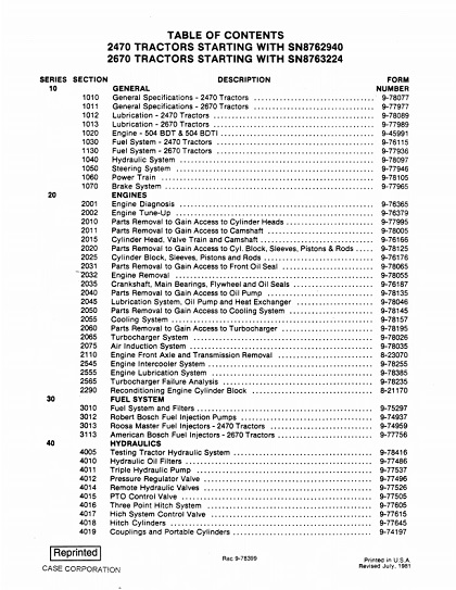 2470 Case 2470, 2670 Tractor Service Manual