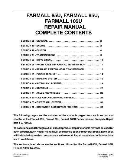 85U 2008-2010 Case Farmall 85U, 95U ,105U Tractors Service Manual