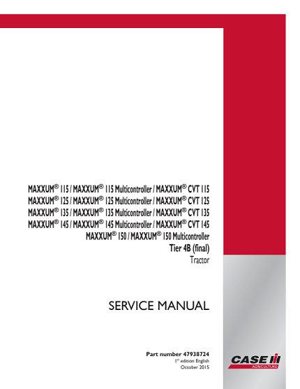 cvt115 2015 Case IH 115, 125, 135, 145 Maxxum CVT Tractor Service Manual