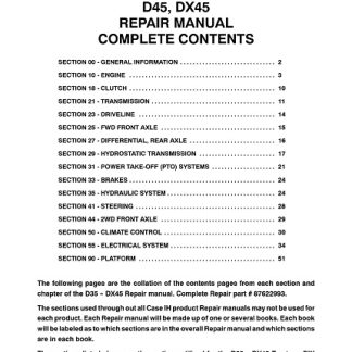 2006 Case IH D35, DX35, D40, DX40, D45, DX45 Tractor Service Manual