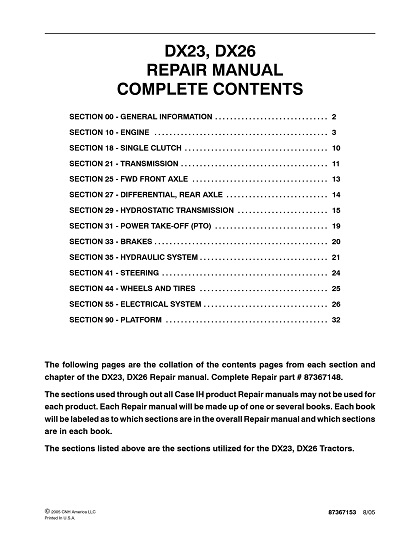 dx23 2005 Case IH DX23, DX26 Tractor Service Manual