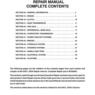 2006 Case IH DX31, DX34 Tractors Service Manual