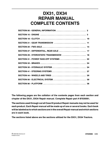 dx31 2006 Case IH DX31, DX34 Tractors Service Manual