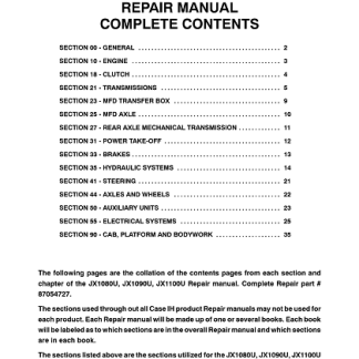 2004 Case IH JX1080U, JX1090U, JX1100U Tractor Service Manual