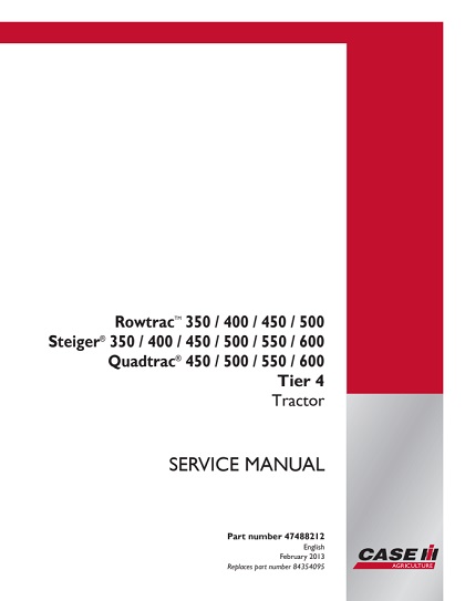 350 2013 Case IH Rowtrac 350, 400, 450 ,500 Tier 4 Tractor Service Manual