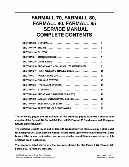 80 2009 Case IH Farmall 70, 80 ,90 ,95 Tractors Service Manual