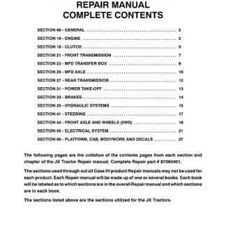 Case IH JX55, JX65, JX75, JX85, JX95 Tractors Service Manual